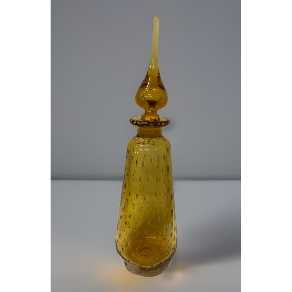 Vintage MCM Glass 15" Amber Decanter W/flame Stopper Controlled Bubbles Rare